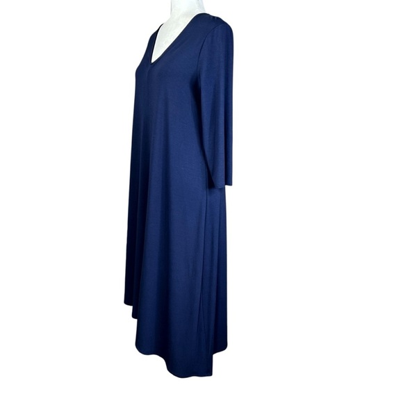 Eileen Fisher Minimalist Dress Med Navy Lagenlook V Neck Asymmetrical - Picture 6 of 11